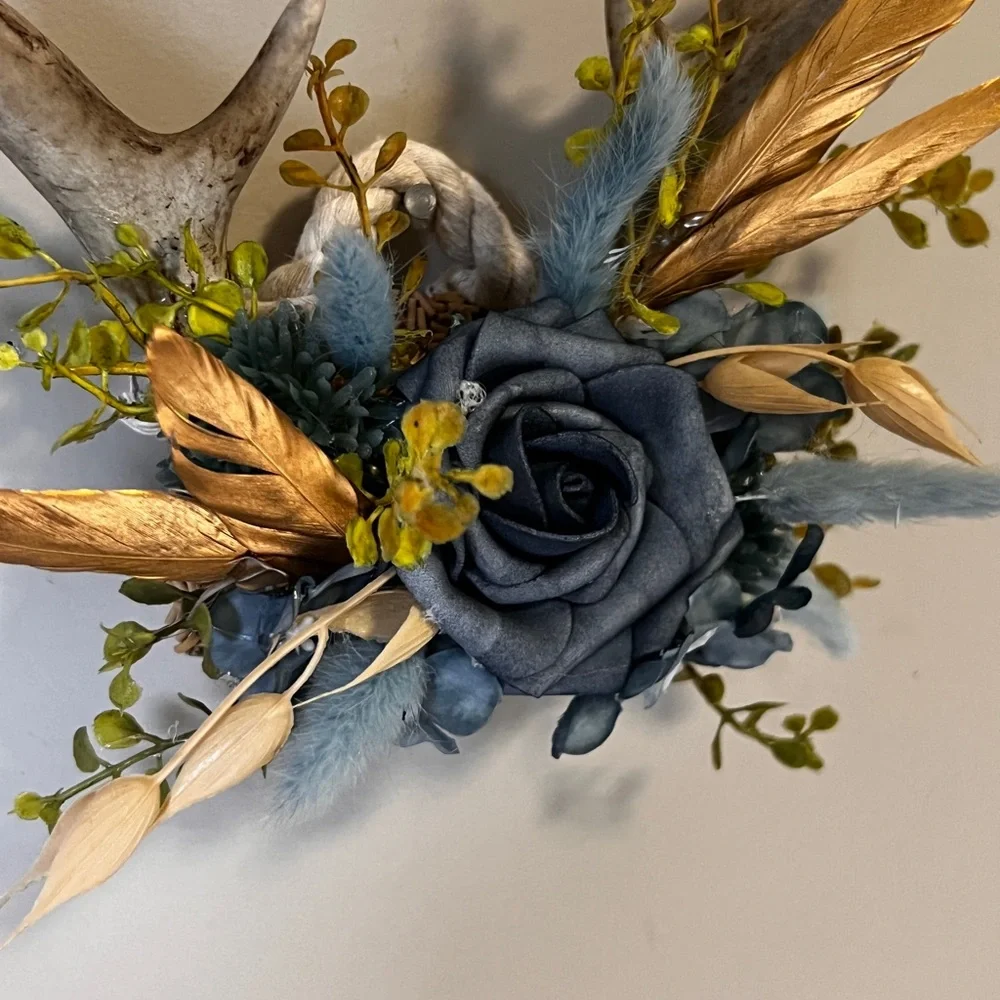 Handmade Antler Wall Decor Blue Floral Rustic Cottage Western Boho the farmhouse